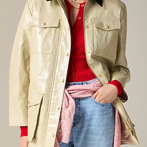 J. Crew Collection Black Laminated Barn Jacket Sz. M BNWT - Picture 2 of 2